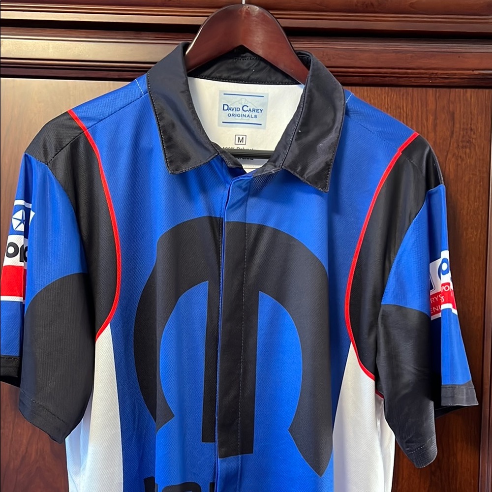 Cool 😎 David Carey Originals Dodge Hemi Motors Mopar Blue & Black Racing Shirt!